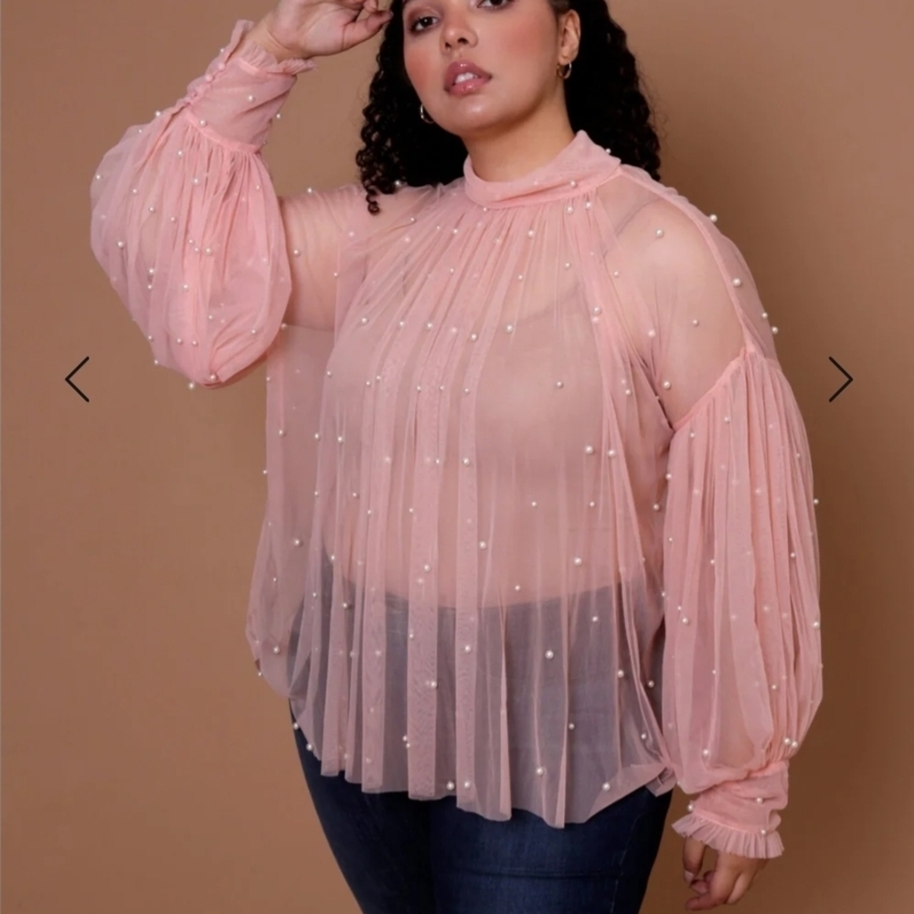 Siren Sheer PINK Pearls TOP 3X Date NIGHT OR GIRLS NIGHT, CRUISE WEAR Mermaid